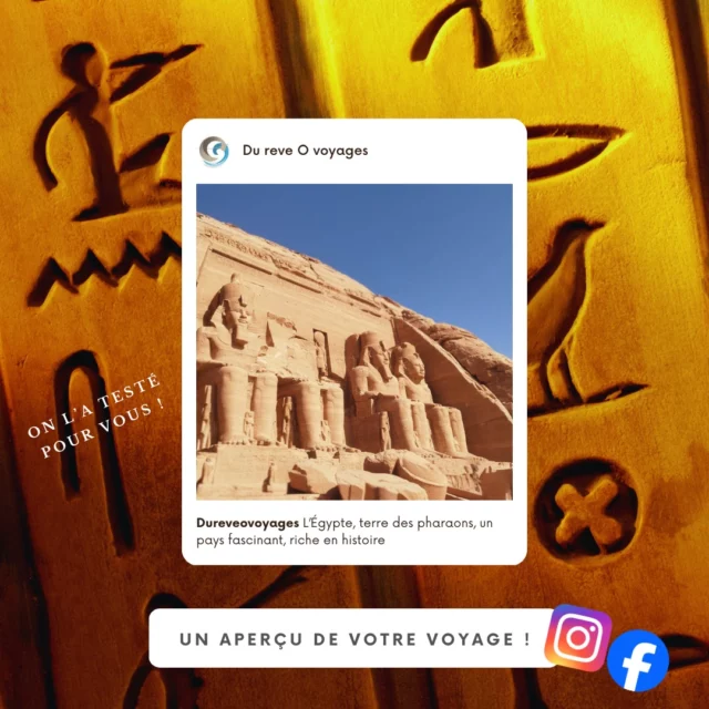 ✨ Découvrez l'Égypte, terre des pharaons et des mystères éternels ! 🏺🌞

Partez à la découverte d’un pays fascinant où chaque pierre raconte une légende millénaire. Admirez les majestueuses pyramides de Gizeh, explorez les temples grandioses de Louxor et naviguez sur le Nil pour un voyage hors du temps. 🛶🐫

Flânez dans les souks colorés du Caire, goûtez aux saveurs épicées de la cuisine locale et laissez-vous émerveiller par les couchers de soleil sur le désert. 🏜️ Une aventure unique au cœur de l’Histoire vous attend…

#Égypte #Voyage #Découverte #Pyramides #Pharaons #Nil #Aventure #Histoire #Voyageur #TempleDeLouxor #DésertÉgyptien