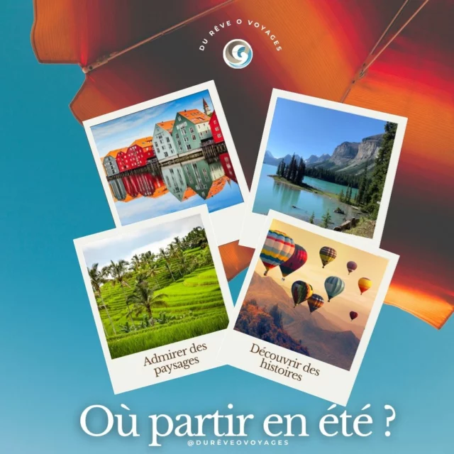 Où partir en été ? 

Canada : entre parcs nationaux, grands lacs et les célèbres chutes du Niagara, explorez ce pays plein de surprises qui saura révéler la beauté de sa nature ! Un voyage spectaculaire s’annonce !🍯🥞

Bali : laissez-vous tenter par sa chaleur, son sable chaud, ses volcans, et ses palais ! Des paysages hors du temps et des plages à perte de vue ! 🐚🌴

Turquie : un accueil convivial, des plages et des montagnes qui se mêlent et laissent place à d’incroyables paysages. Terre de trésors pour un dépaysement garanti ! ☀️🐠

Norvège : températures douces, fjords et nature à perte de vue vous feront vous sentir minuscules face à l’immensité des paysages ! ⛰️ 🌄